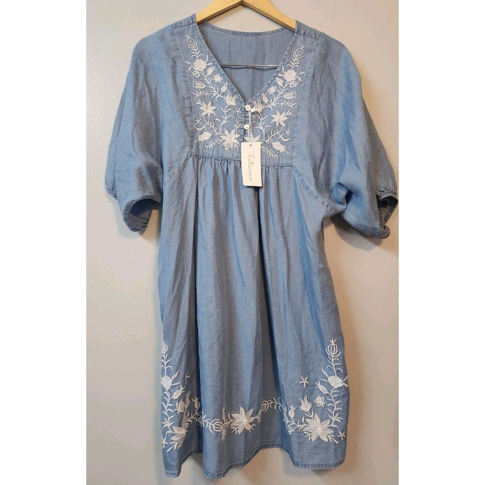 NWT Futurino Boho Embroidery  Tunic / Shift Top / Mini Women's Dress SZ M
